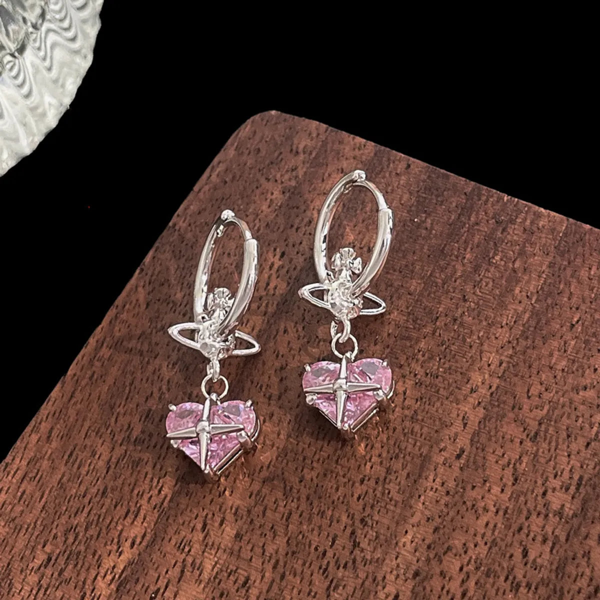 Fashion Heart Shape Copper Inlay Zircon Dangling Earrings 1 Pair