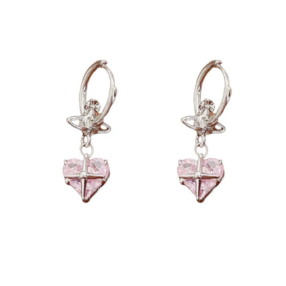 Fashion Heart Shape Copper Inlay Zircon Dangling Earrings 1 Pair