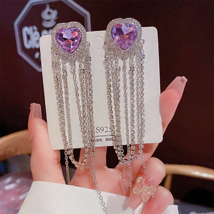 Fashion Heart Shape Copper Inlay Zircon Drop Earrings 1 Pair