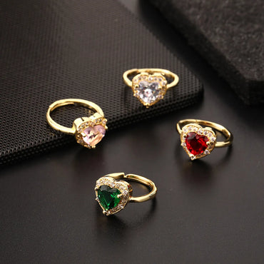 Fashion Heart Shape Copper Inlay Zircon Open Ring 1 Piece