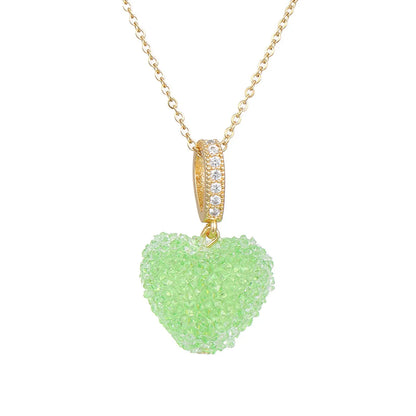 Fashion Heart Shape Copper Inlay Zircon Pendant Necklace 1 Piece