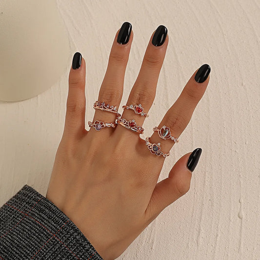 Fashion Heart Shape Copper Inlay Zircon Rings 1 Piece