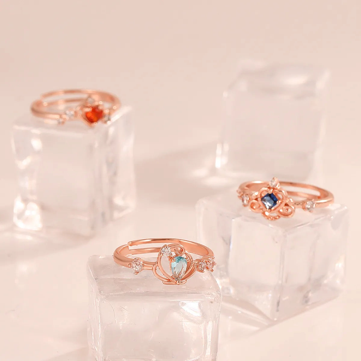 Fashion Heart Shape Copper Inlay Zircon Rings 1 Piece