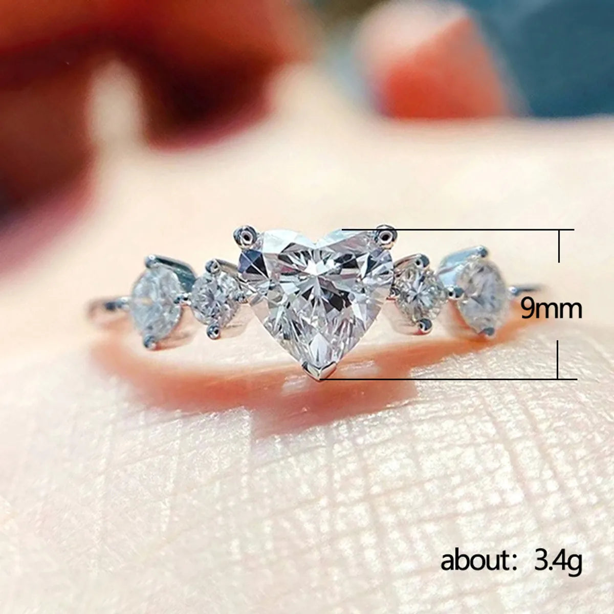 Fashion Heart Shape Copper Inlay Zircon Rings 1 Piece