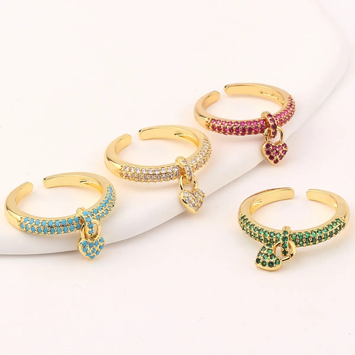 Fashion Heart Shape Copper Open Ring Inlaid Zircon Copper Rings