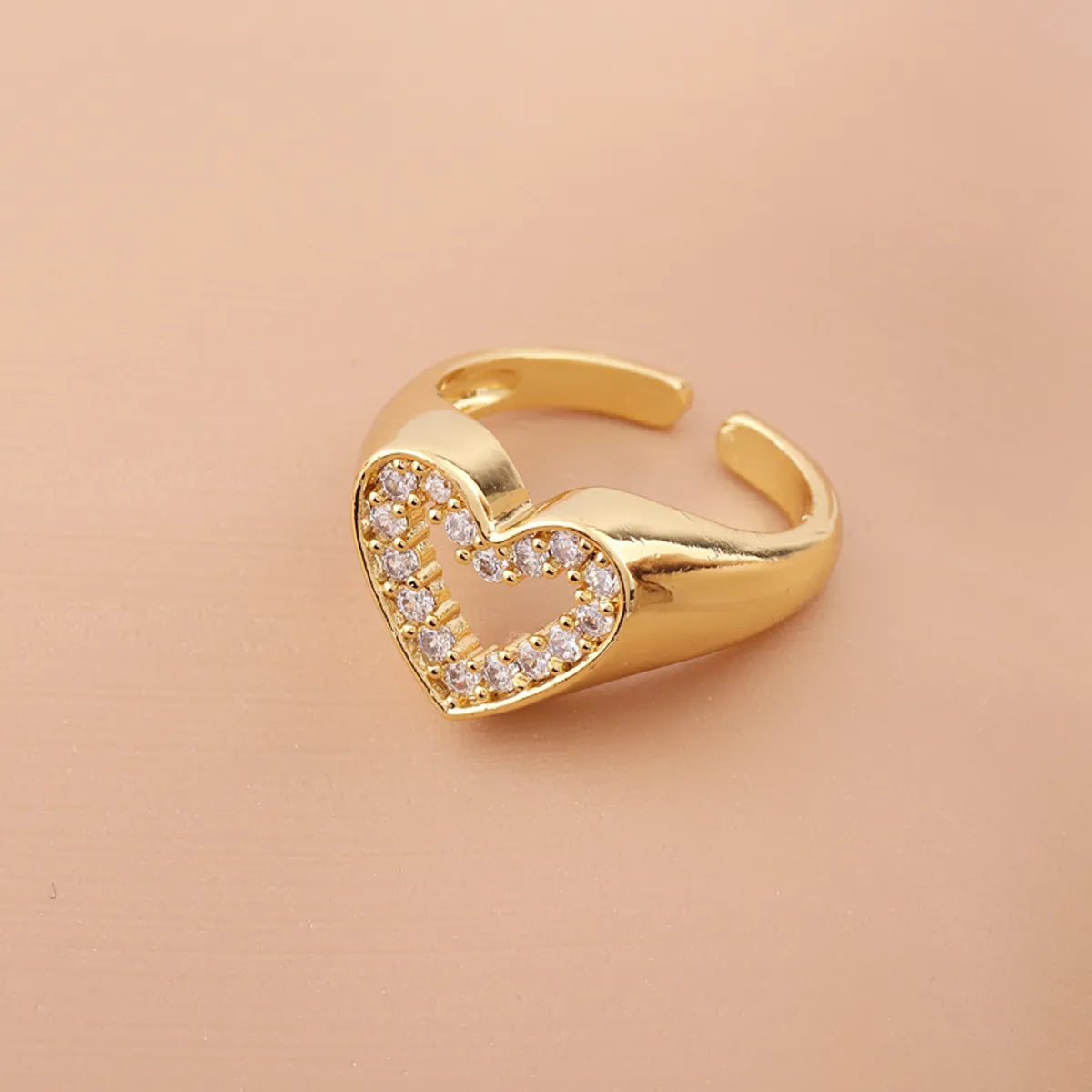 Fashion Heart Shape Copper Open Ring Inlaid Zircon Copper Rings