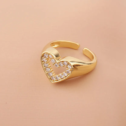 Fashion Heart Shape Copper Open Ring Inlaid Zircon Copper Rings