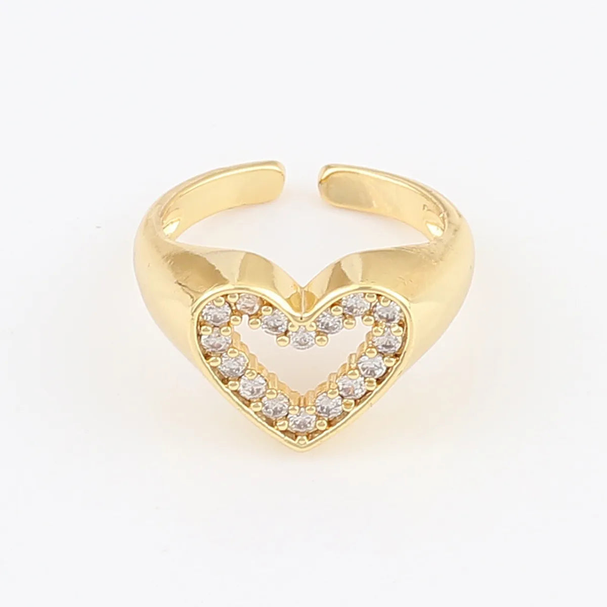 Fashion Heart Shape Copper Open Ring Inlaid Zircon Copper Rings