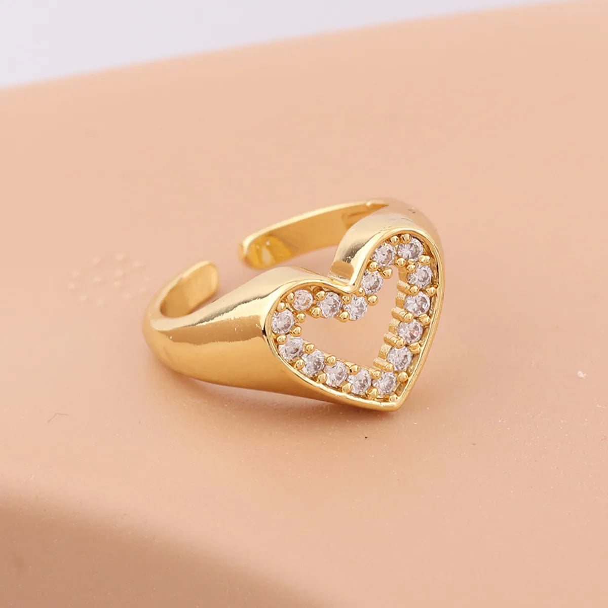 Fashion Heart Shape Copper Open Ring Inlaid Zircon Copper Rings