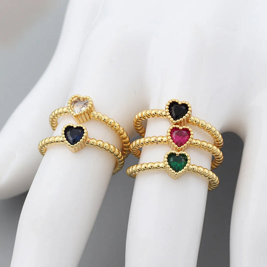 Fashion Heart Shape Copper Open Ring Plating Zircon Copper Rings