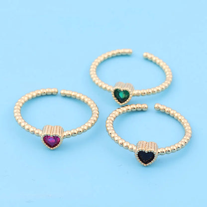 Fashion Heart Shape Copper Open Ring Plating Zircon Copper Rings