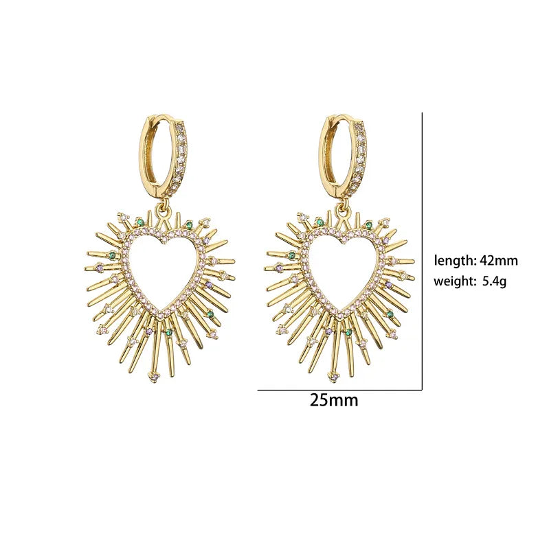 Fashion Heart Shape Copper Plating Inlay Zircon Earrings Necklace