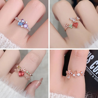 Fashion Heart Shape Copper Plating Inlay Zircon Rings 1 Piece