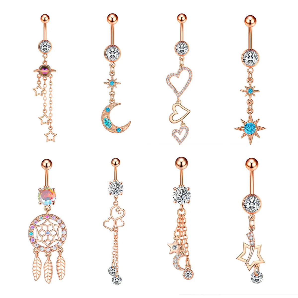 Fashion Heart Shape Copper Plating Zircon Belly Ring 1 Piece