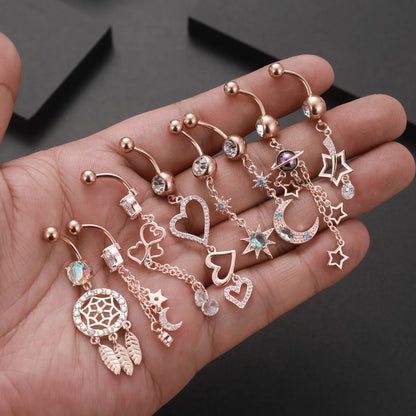 Fashion Heart Shape Copper Plating Zircon Belly Ring 1 Piece