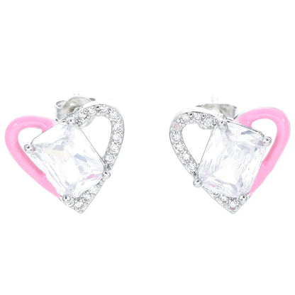 Fashion Heart Shape Copper Plating Zircon Ear Studs 1 Pair