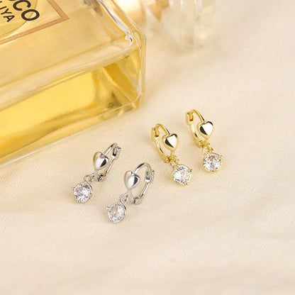 Fashion Heart Shape Copper Plating Zircon Earrings 1 Pair