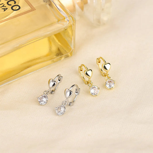 Fashion Heart Shape Copper Plating Zircon Earrings 1 Pair