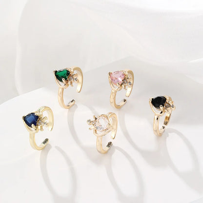 Fashion Heart Shape Copper Plating Zircon Open Ring