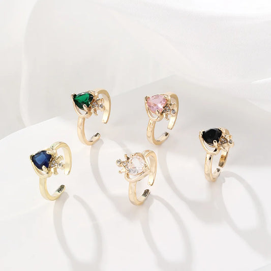 Fashion Heart Shape Copper Plating Zircon Open Ring