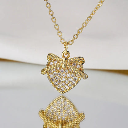 Fashion Heart Shape Copper Plating Zircon Pendant Necklace