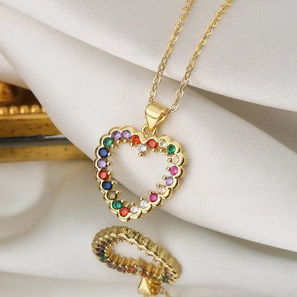 Fashion Heart Shape Copper Plating Zircon Pendant Necklace