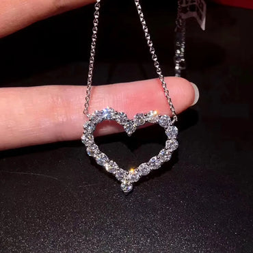 Fashion Heart Shape Copper Plating Zircon Pendant Necklace