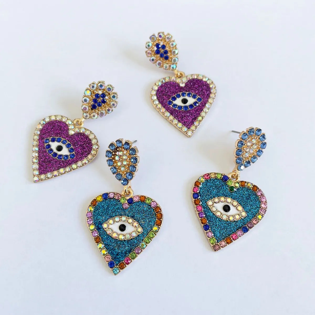 Fashion Heart Shape Eye Alloy Inlay Rhinestones Women's Drop Earrings 1 Pair