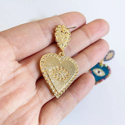 Fashion Heart Shape Eye Alloy Inlay Rhinestones Women's Drop Earrings 1 Pair