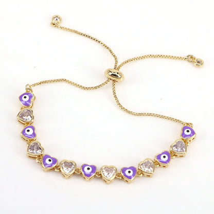 Fashion Heart Shape Eye Copper Bracelets Enamel Gold Plated Zircon Copper Bracelets