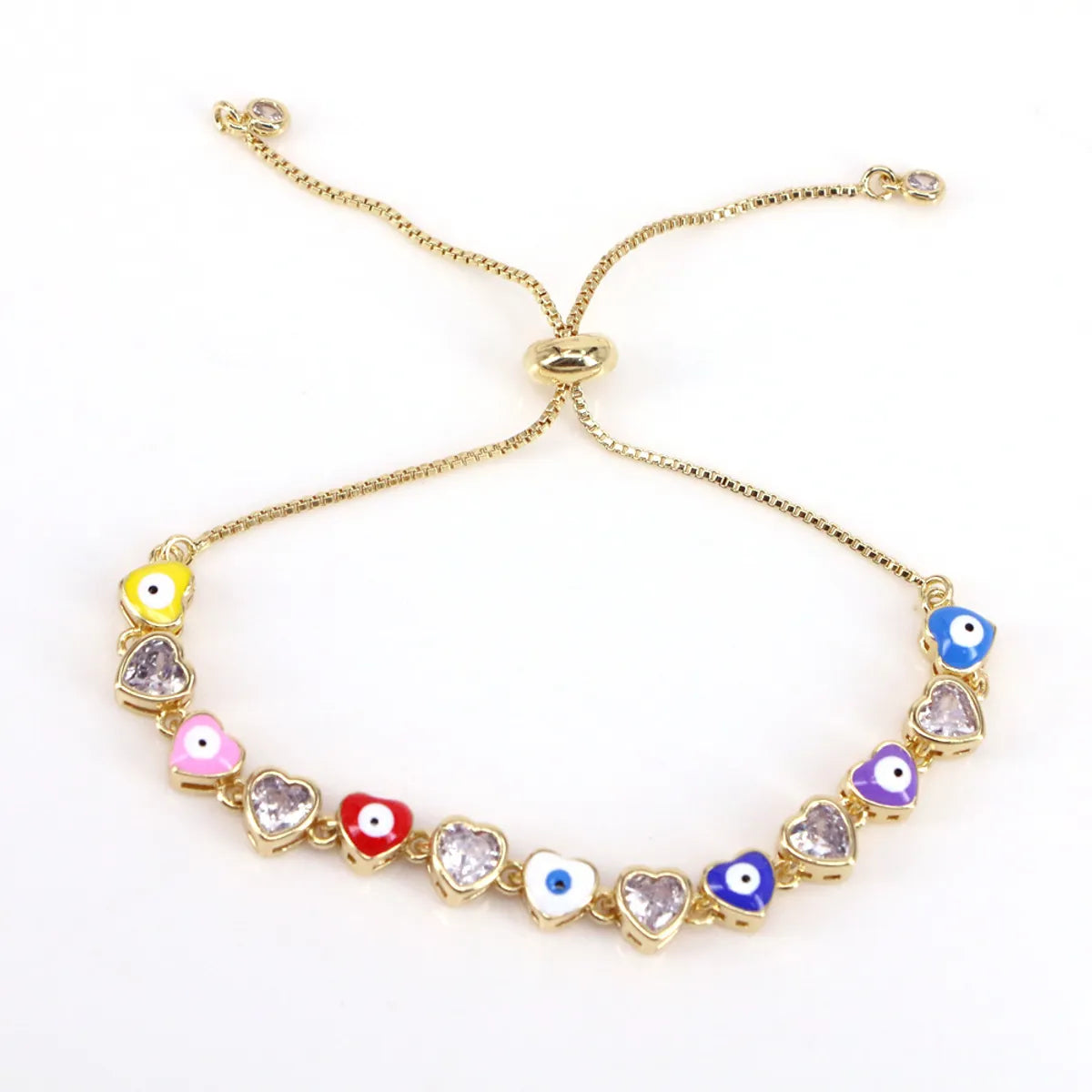 Fashion Heart Shape Eye Copper Bracelets Enamel Gold Plated Zircon Copper Bracelets