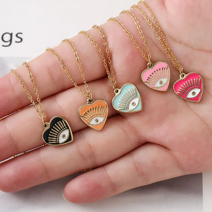 Fashion Heart Shape Eye Stainless Steel Titanium Steel Enamel Plating Pendant Necklace 1 Piece