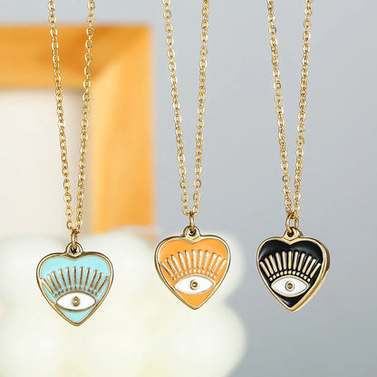 Fashion Heart Shape Eye Stainless Steel Titanium Steel Enamel Plating Pendant Necklace 1 Piece