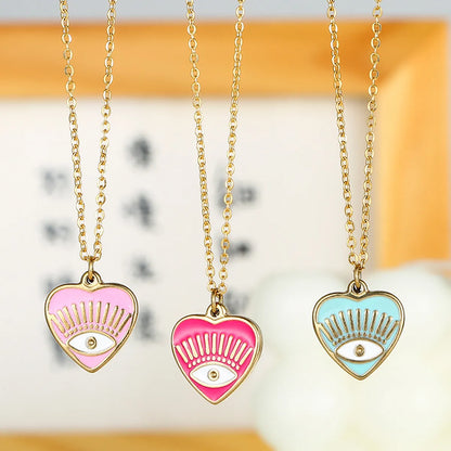 Fashion Heart Shape Eye Stainless Steel Titanium Steel Enamel Plating Pendant Necklace 1 Piece