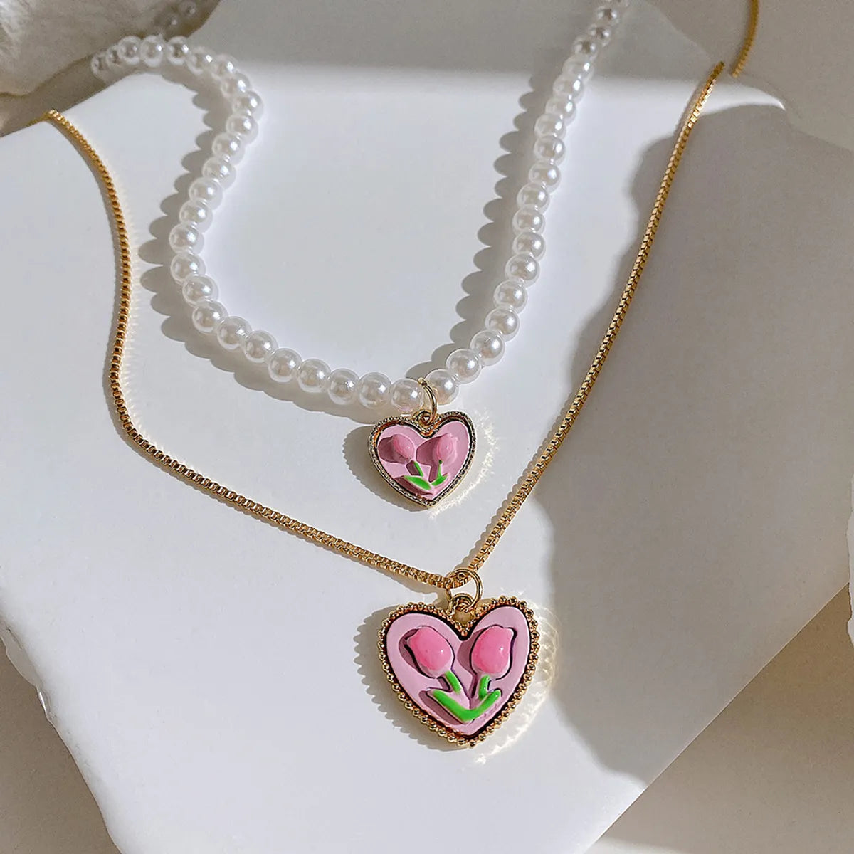 Fashion Heart Shape Flower Alloy Wholesale Layered Necklaces