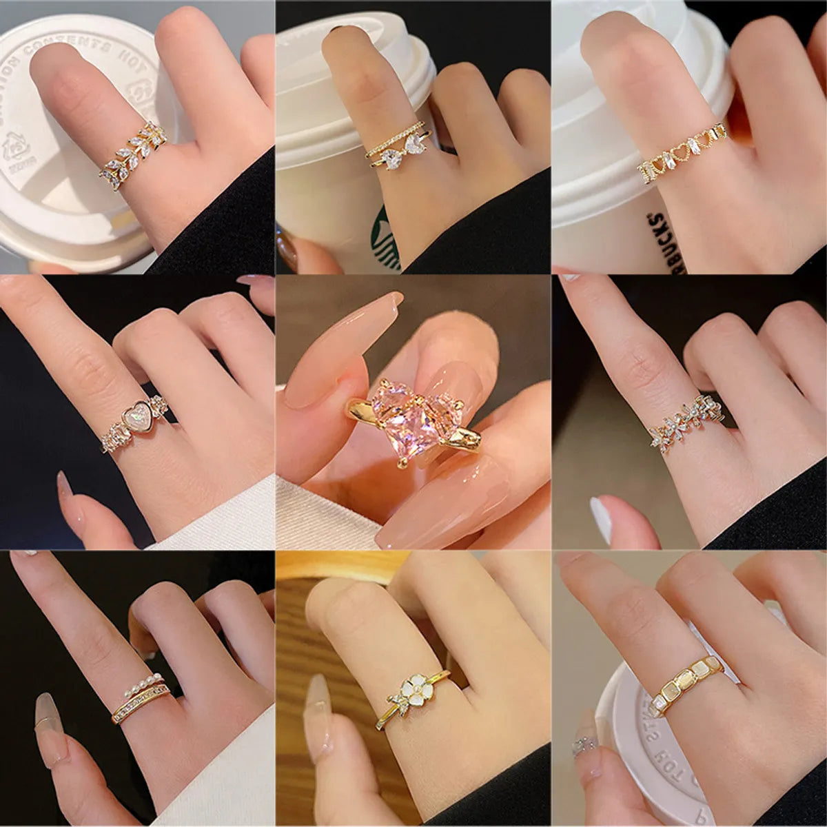 Fashion Heart Shape Flower Bow Knot Copper Plating Inlay Pearl Zircon Open Ring 1 Piece