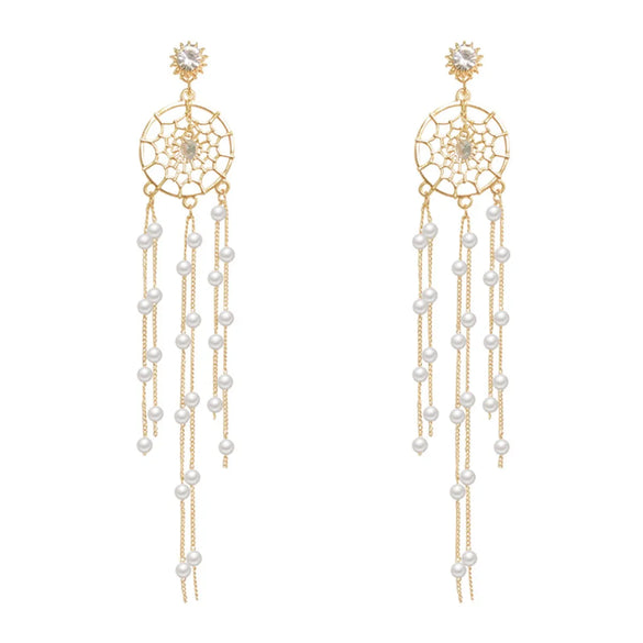 Fashion Heart Shape Flower Copper Inlay Artificial Pearls Zircon Drop Earrings 1 Pair