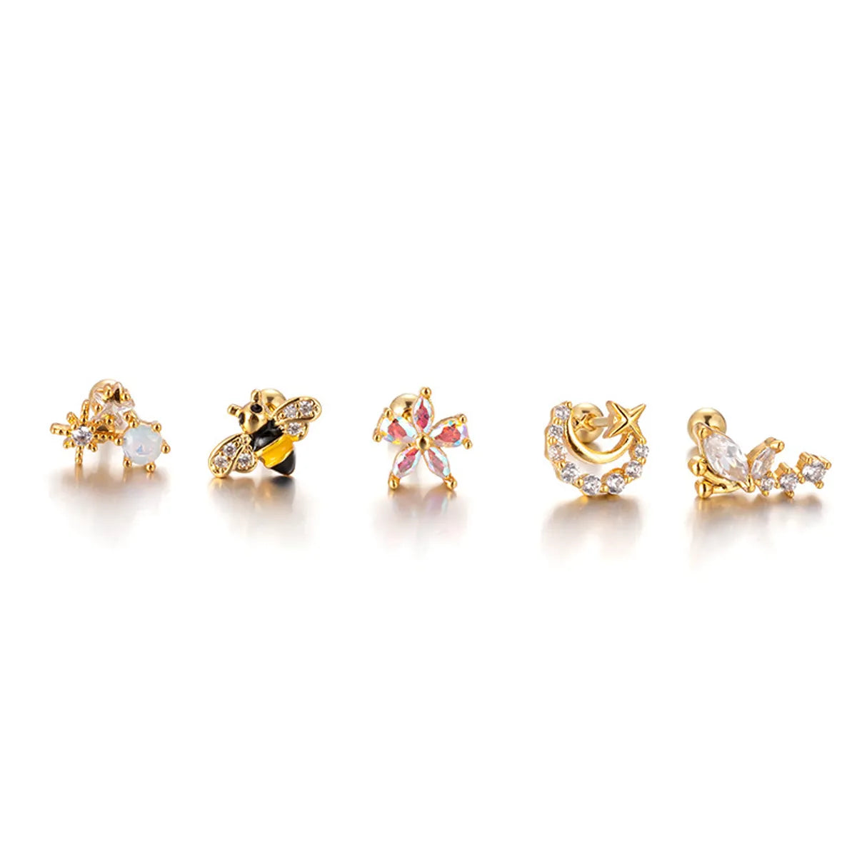 Fashion Heart Shape Flower Metal Plating Rhinestone Ear Studs