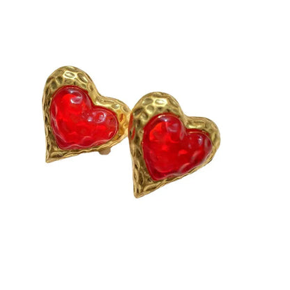 Fashion Heart Shape Glass Heart Artificial Gemstones Women'S Ear Studs 1 Pair