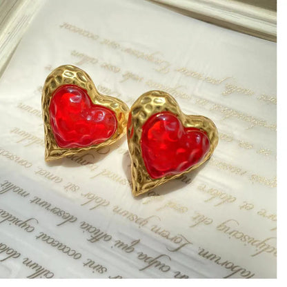 Fashion Heart Shape Glass Heart Artificial Gemstones Women'S Ear Studs 1 Pair