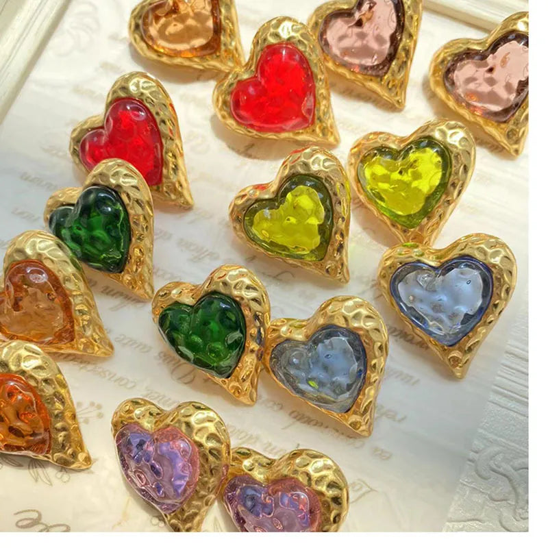 Fashion Heart Shape Glass Heart Artificial Gemstones Women'S Ear Studs 1 Pair