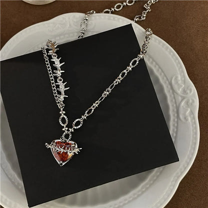 Wholesale Jewelry Fashion Heart Shape Iron Copper Zircon Plating Pendant Necklace