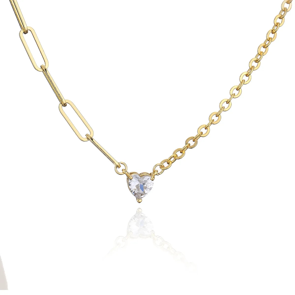 Fashion Heart Shape Metal Chain Zircon Necklace