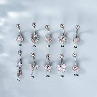 Fashion Heart Shape Metal Plating Zircon Belly Ring