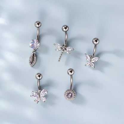 Fashion Heart Shape Metal Plating Zircon Belly Ring