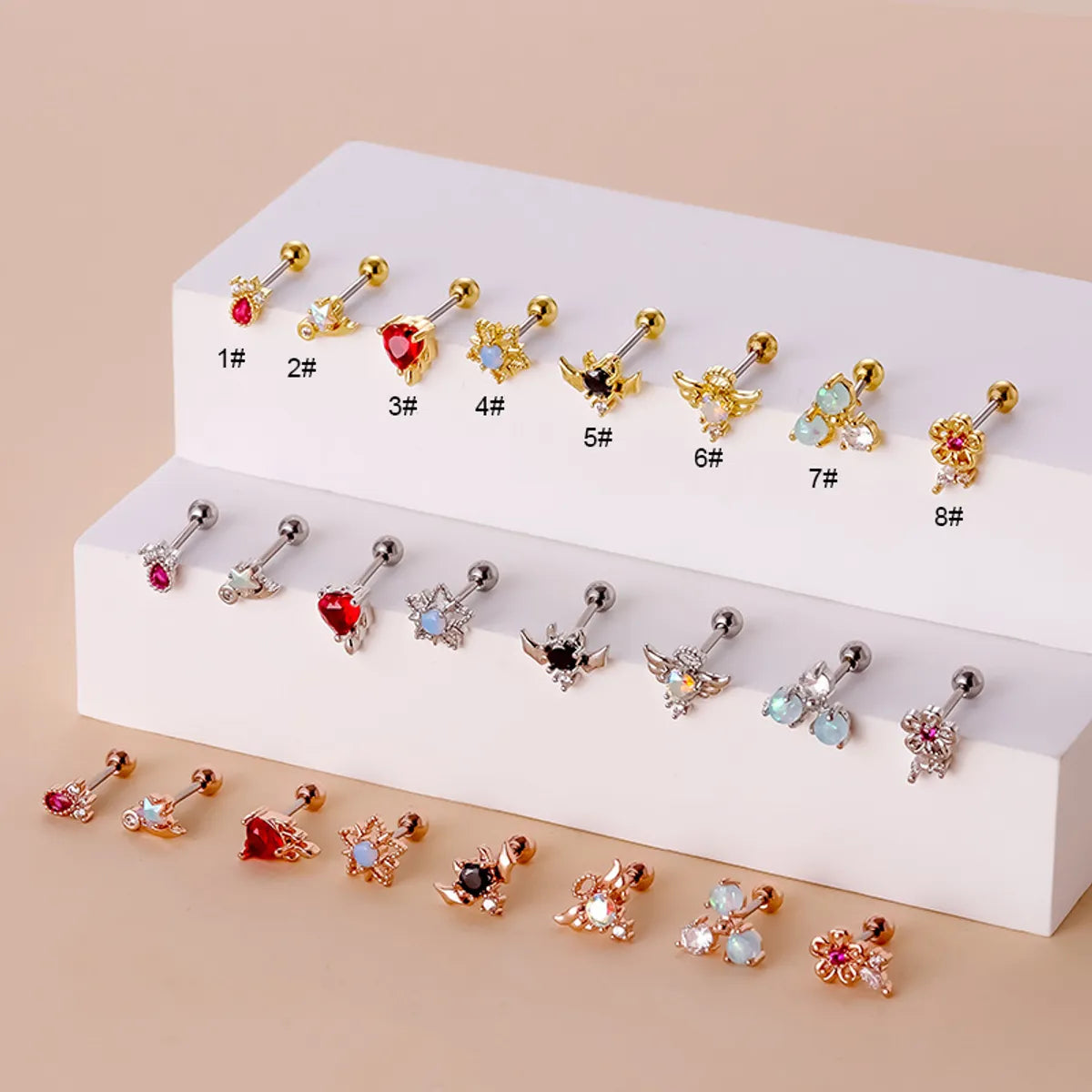 Ear Cartilage Rings & Studs Fashion Heart Shape 316 Stainless Steel  Copper Plating Zircon