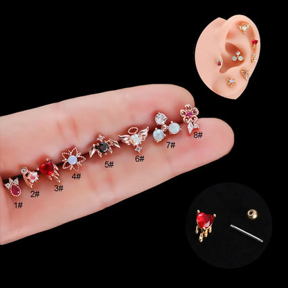 Ear Cartilage Rings & Studs Fashion Heart Shape 316 Stainless Steel  Copper Plating Zircon