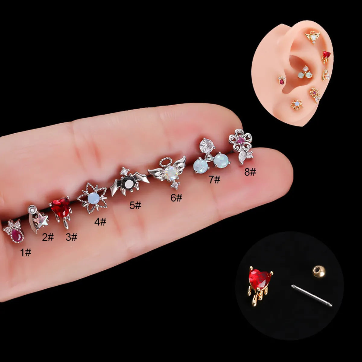 Ear Cartilage Rings & Studs Fashion Heart Shape 316 Stainless Steel  Copper Plating Zircon