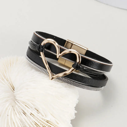 Fashion Heart Shape Pu Leather Alloy Knitting Women's Bracelets