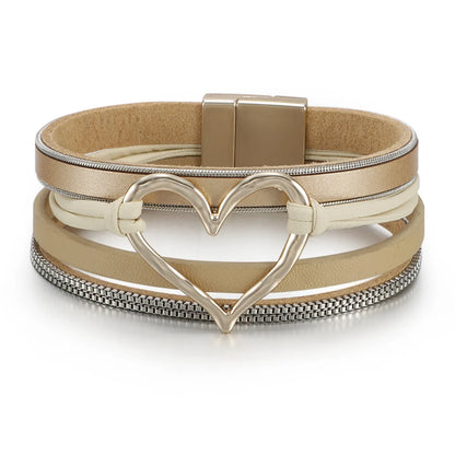 Fashion Heart Shape Pu Leather Alloy Knitting Women's Bracelets